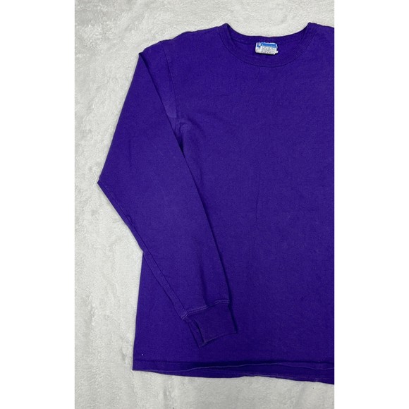 Champion Solid Purple Crewneck Long Sleeve Shirt Logo Men's Size Medium - Picture 2 of 9